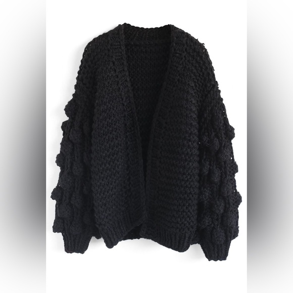 Hand knit chic wish “cuteness on SLEEVES” CHUNKY CARDIGAN IN BLACK - Picture 7 of 8